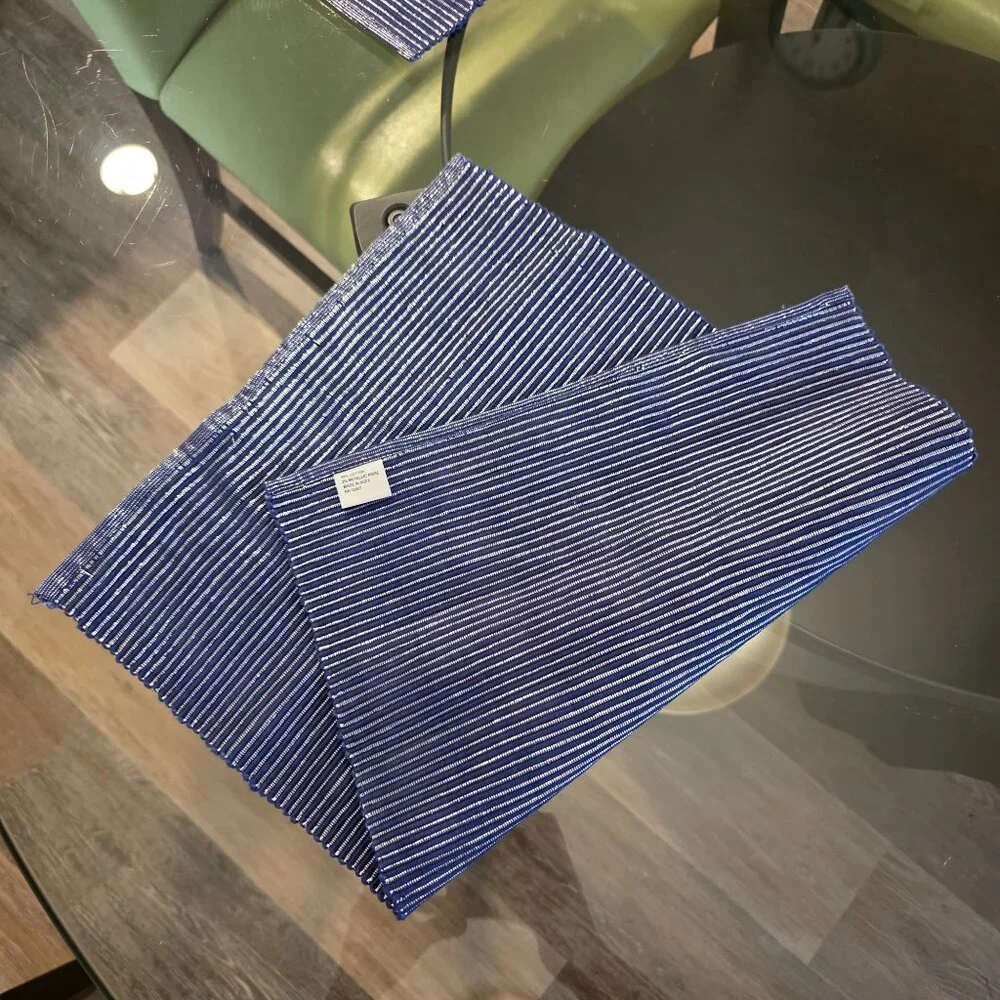 Woven Blue & Shiny Silver Thread Striped‎ Placemats - Set Of 4 - 18